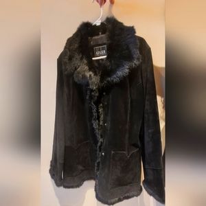 Adler Collection black suede leather fur jacket for women